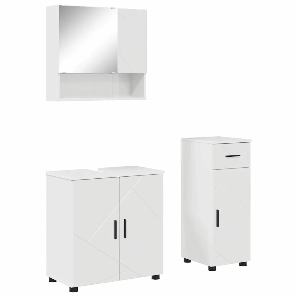 Set di mobili per il bagno con cassetto 3 pcs Bianco Lucido
