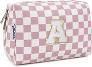 Borsa di trucco personalizzabile per donne e ragazze, modello Dambord in polvere rose.