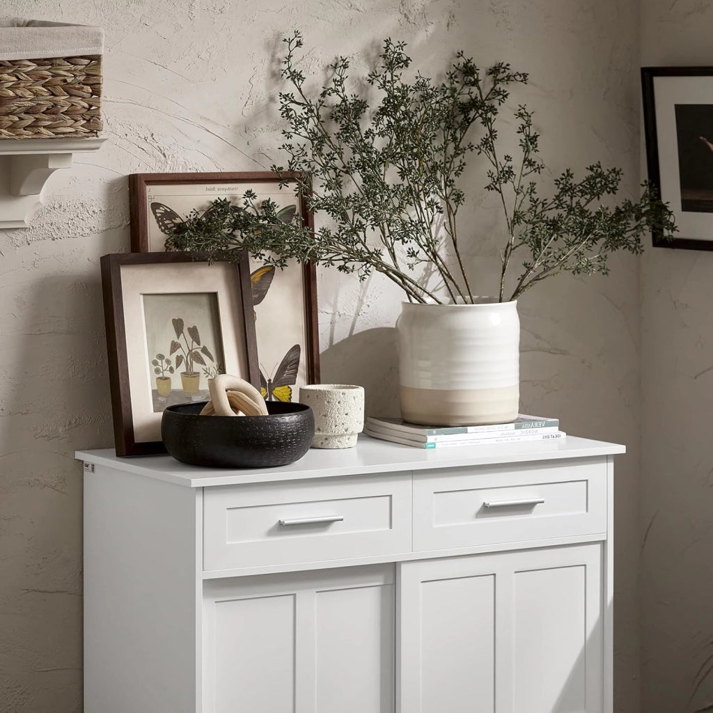 Credenza con ante scorrevoli, Mobile da cucina, Armadio da soggiorno, Buffet Bianco 80x40x85cm FSB84-W