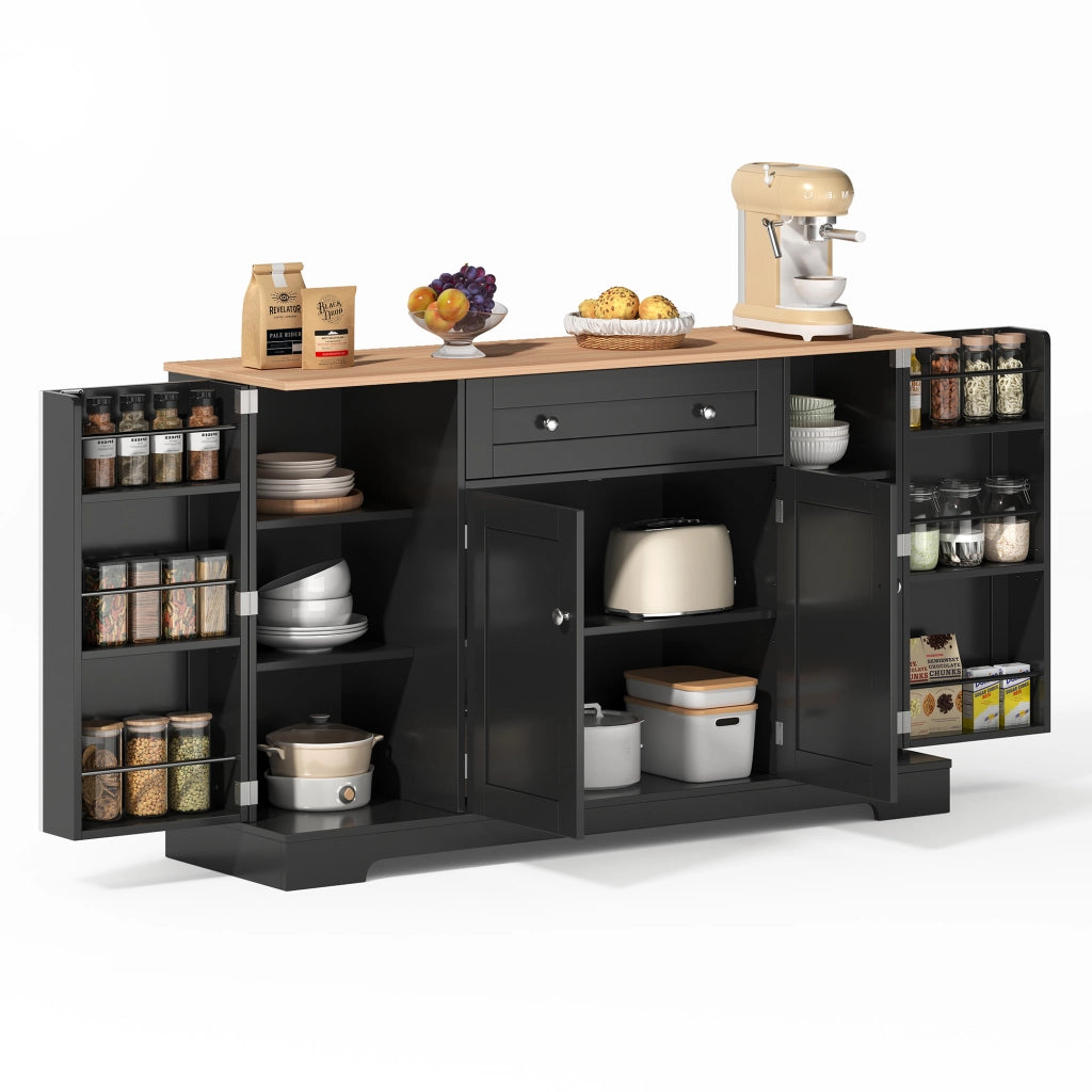 Sideboard da cucina 138 cm con cassetto, ante laterali e ripiani regolabili, design moderno, nero