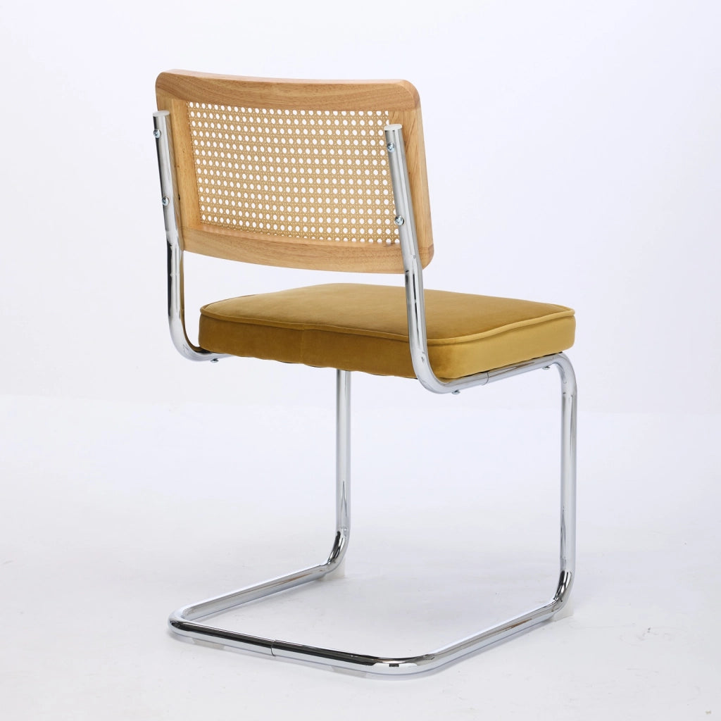 Sedie da Pranzo Set 2 Pezzi in Velluto con Schienale in Rattan ¨C MINIMAL ¨C Struttura Cromata, Oro