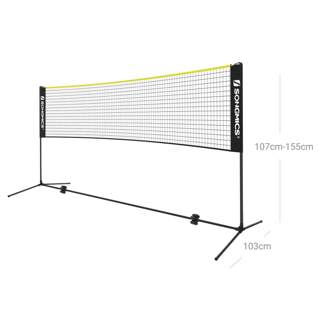 Rete da badminton da 5 m con pali regolabili in altezza nera e gialla 12_0001996