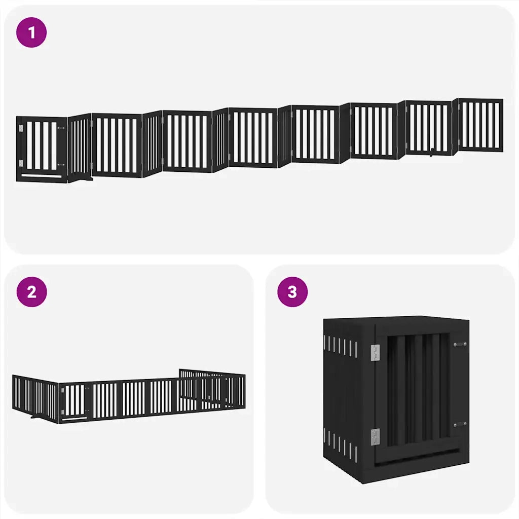 vidaXL Cancello Cani Porta Pieghevole Nero 15 Pannelli 750 cm Pioppo