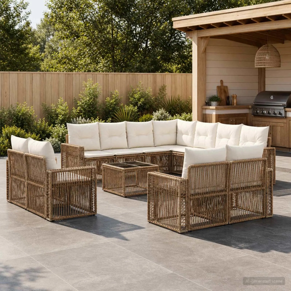Set Divano da Giardino 12 pz Beige e Bianco Crema polyrattan 3435297