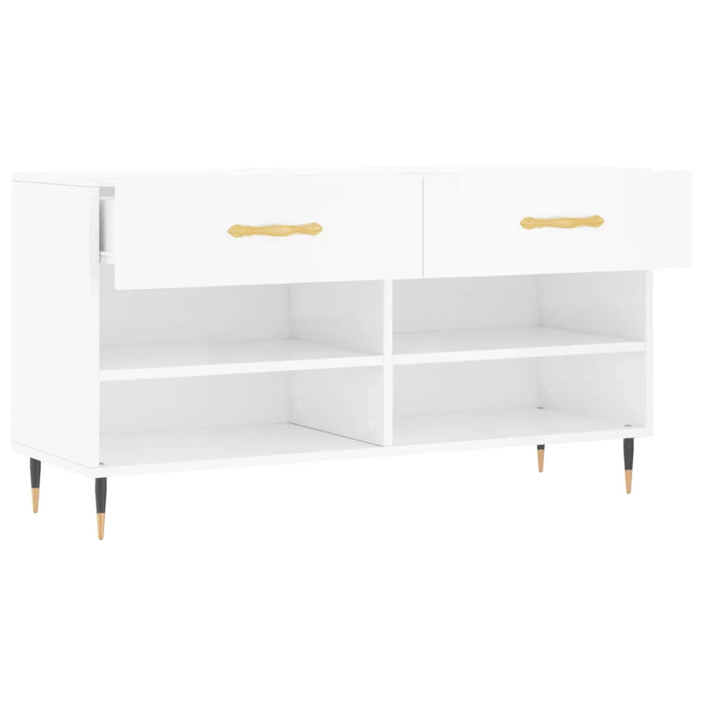 Panca Porta Scarpe Bianco Lucido 102x35x55 cm Legno Multistrato