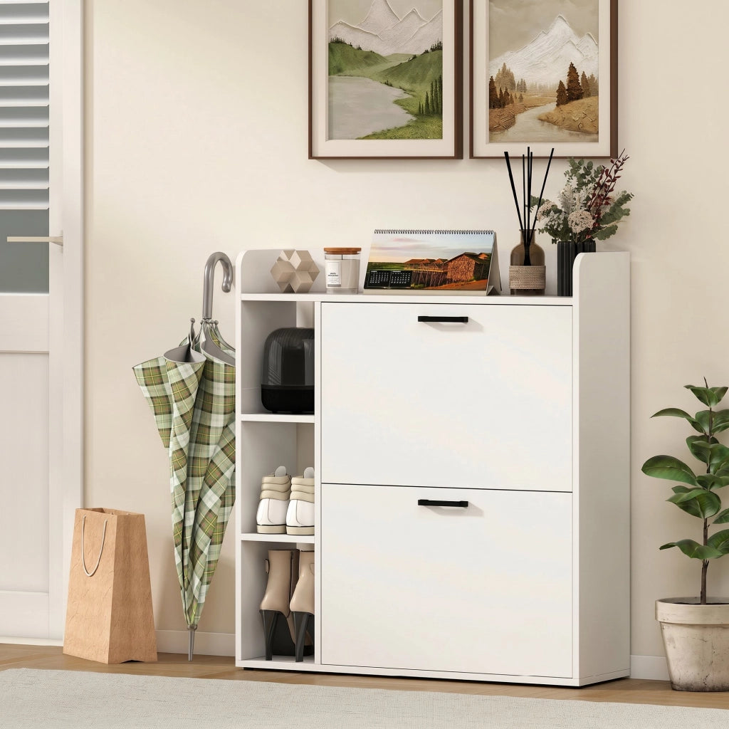 Scarpiera con 2 cassetti ¨C zephmum ¨C 83x24x90.5cm, bianco
