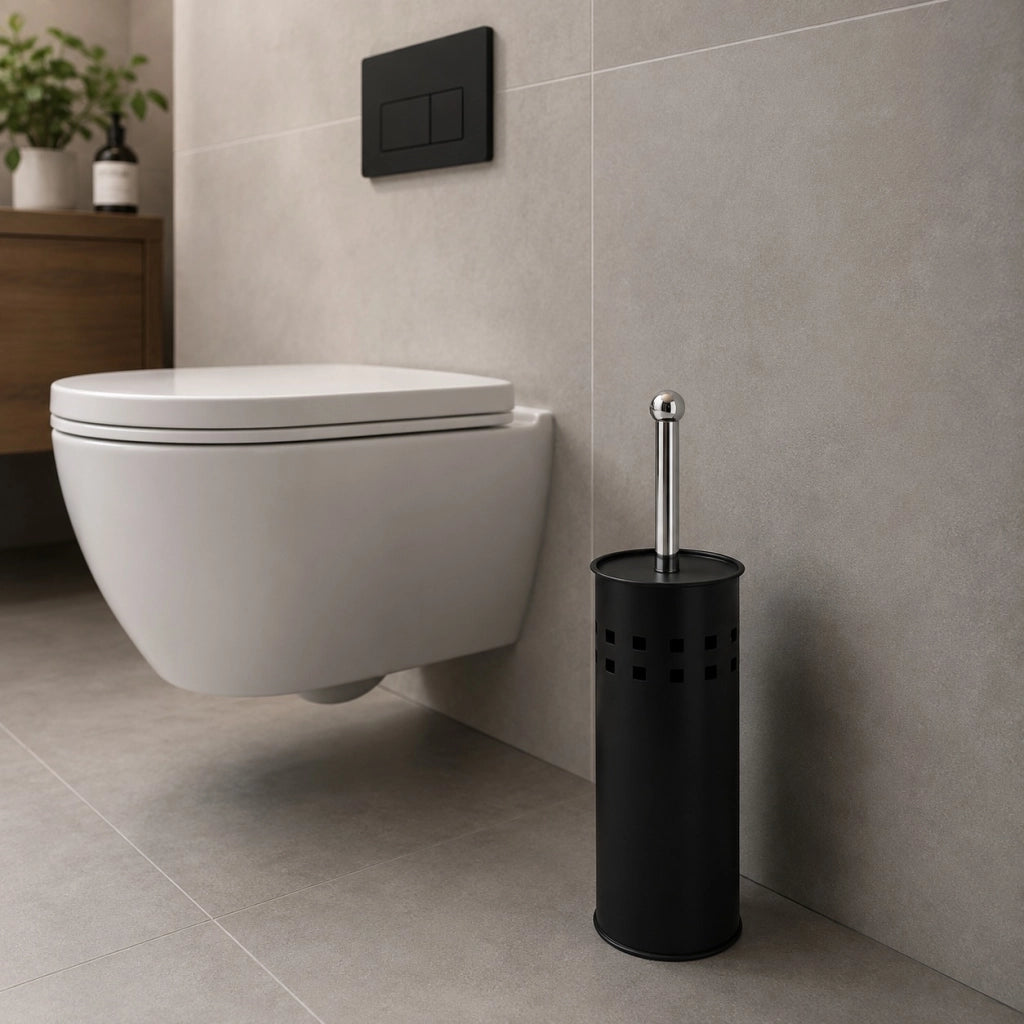 Portascopino Bagno Traforato Con Coperchio Disponibile in Nero, Bianco, Tortora Nero