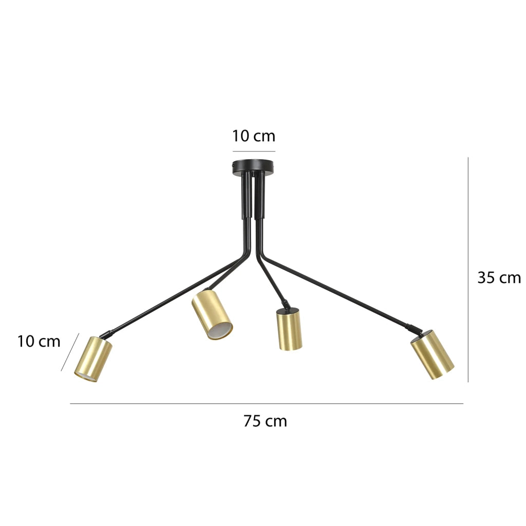 Plafoniera Minimal Tenjin Acciaio Nero 4 Luci Gu10 Ip20