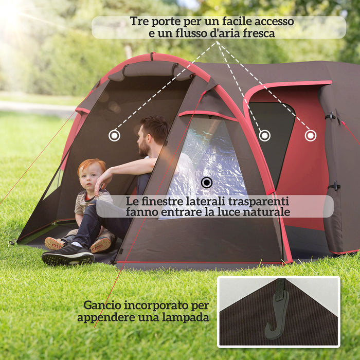 Tenda da Campeggio Impermeabile 360x250x130 cm da 2-4 Persone con Stanze Separate e Doppie Porte Grigio