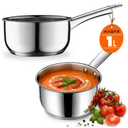 Pentola in acciaio inox KADAX da 1 litro, adatta a piani cottura a induzione e gas, con manico da 14 cm.