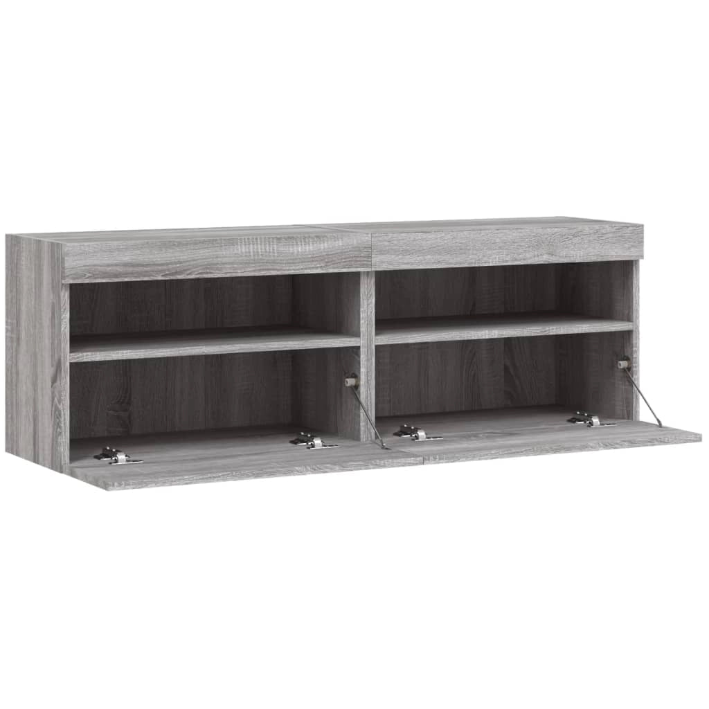 Mobile TV multimediale da parete mensola TV credenza mobile TV sala da pranzo soggiorno camera da letto e luci LED 2 pezzi Sonoma 60 x 30 x 40 cm grigio 02_0029152