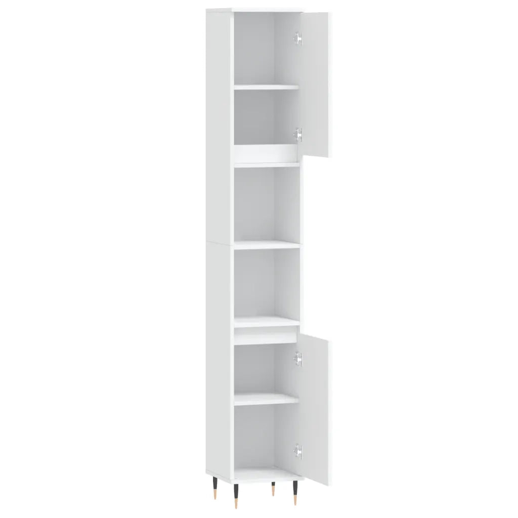 Mobiletto da bagno bianco con ampio spazio contenitivo 30 x 30 x 190 cm stile industriale legno composito bianco 02_0048985