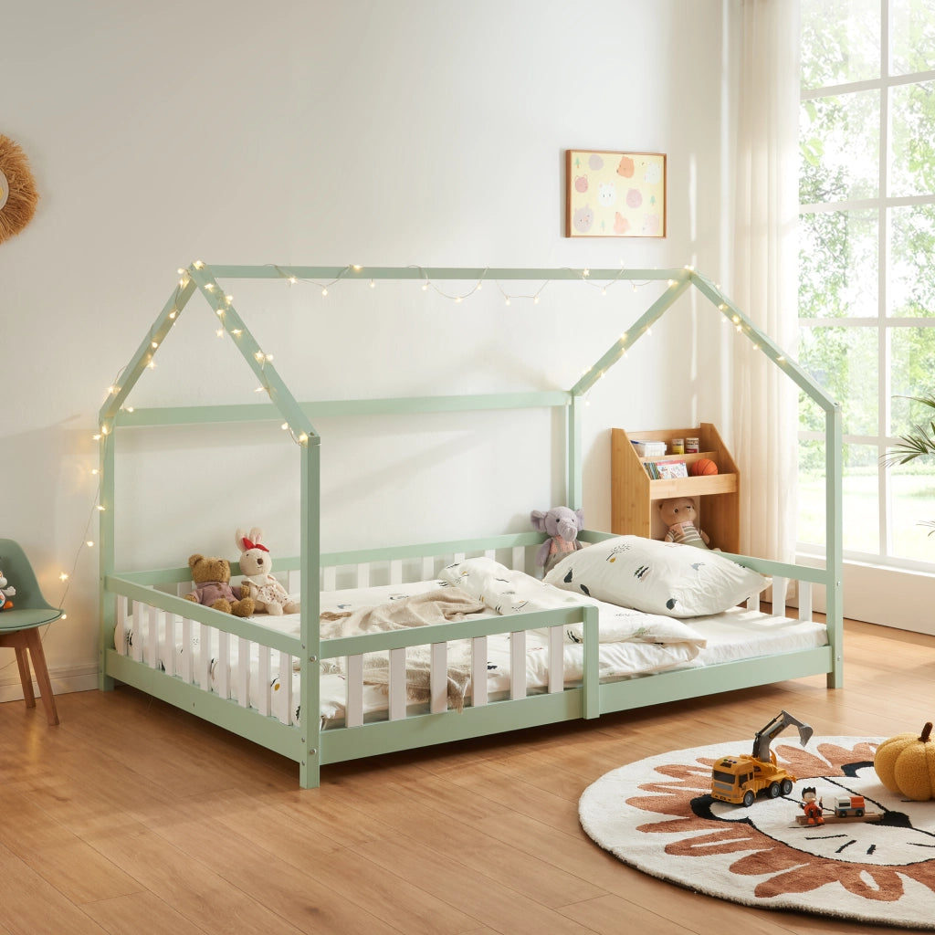 Letto Piazza e Mezza Hesel per Cameretta a Forma di Casetta 120 x 200 cm Menta Verde [en.casa]