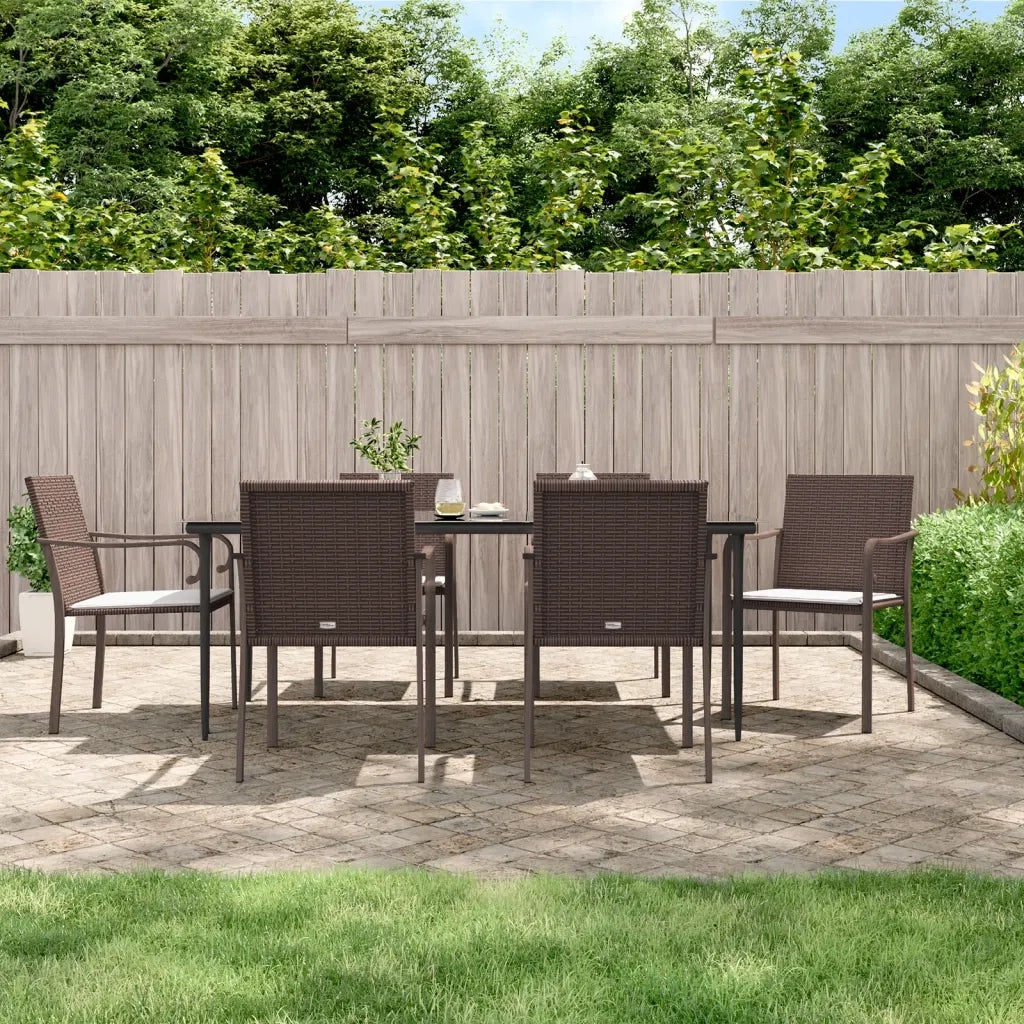 Sedie da Giardino con Cuscini 6 pz | Sedie da Esterno Marroni 56x59x84cm Polyrattan