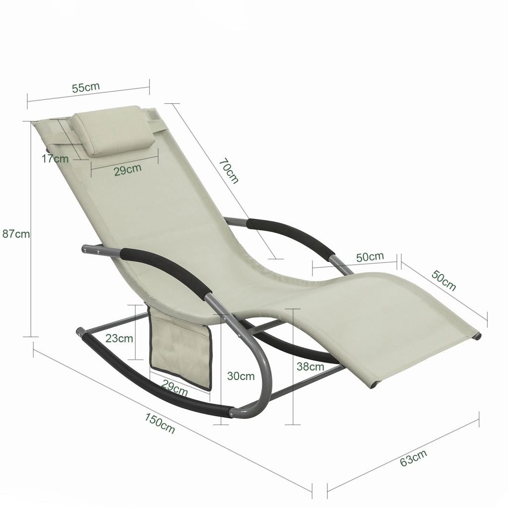 SoBuy Lettino Sdraio da Giardino a Dondolo - Sedia a Dondolo da Esterno in Textilene Beige con Telaio in Metallo, 150x63x87cm, Lettino Prendisole per Terrazza, Piscina, Patio, OGS28-MI