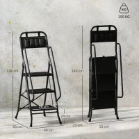 Scala Pieghevole a 3 Gradini con Borsa Porta Attrezzi, Gradini Larghi Antiscivolo, Nero