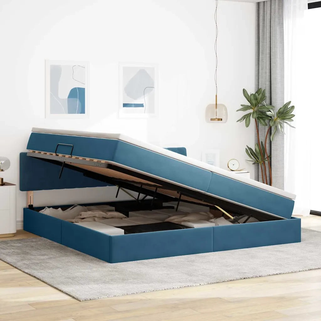 Letto con contenitore LED e materasso Blu Scuro 200 x 200 cm