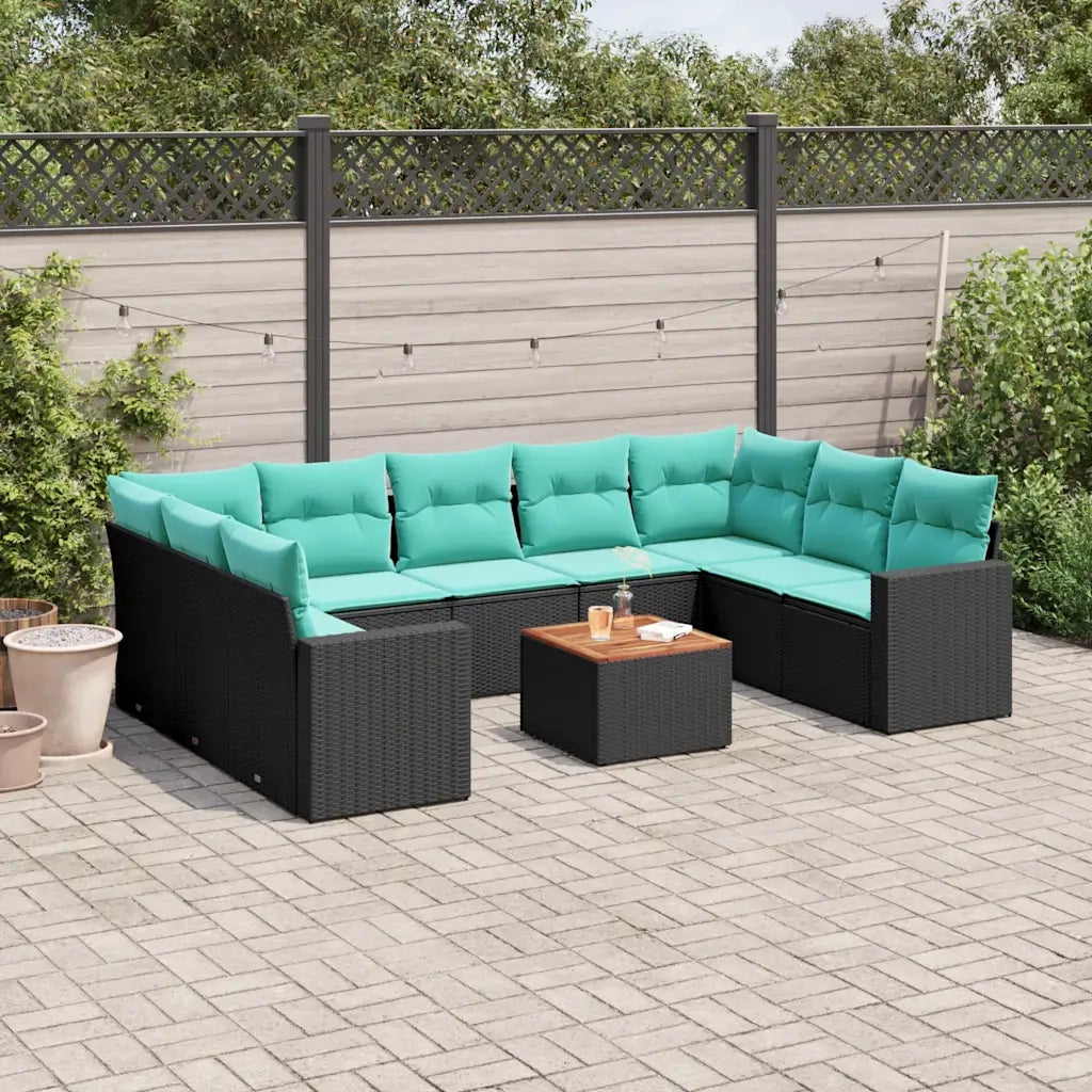 Set Divani da Giardino 10 pz con Cuscini Nero in Polyrattan