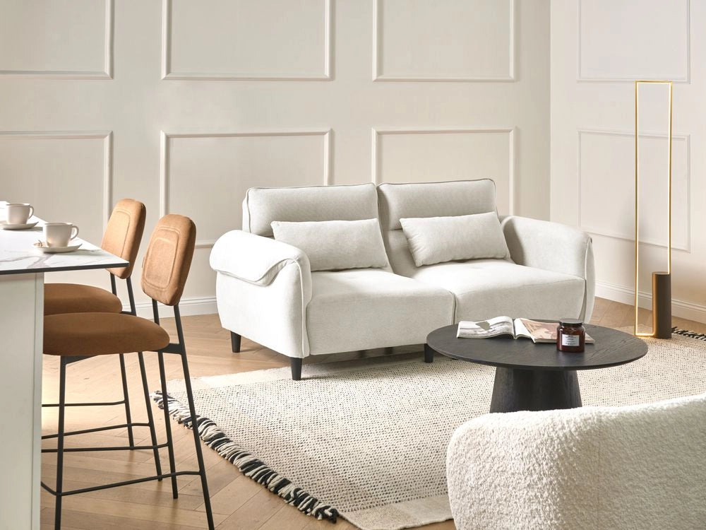 Divano 3 posti Bianco Sporco Poliestere Rivestimento idrorepellente Soggiorno Stile Moderno
