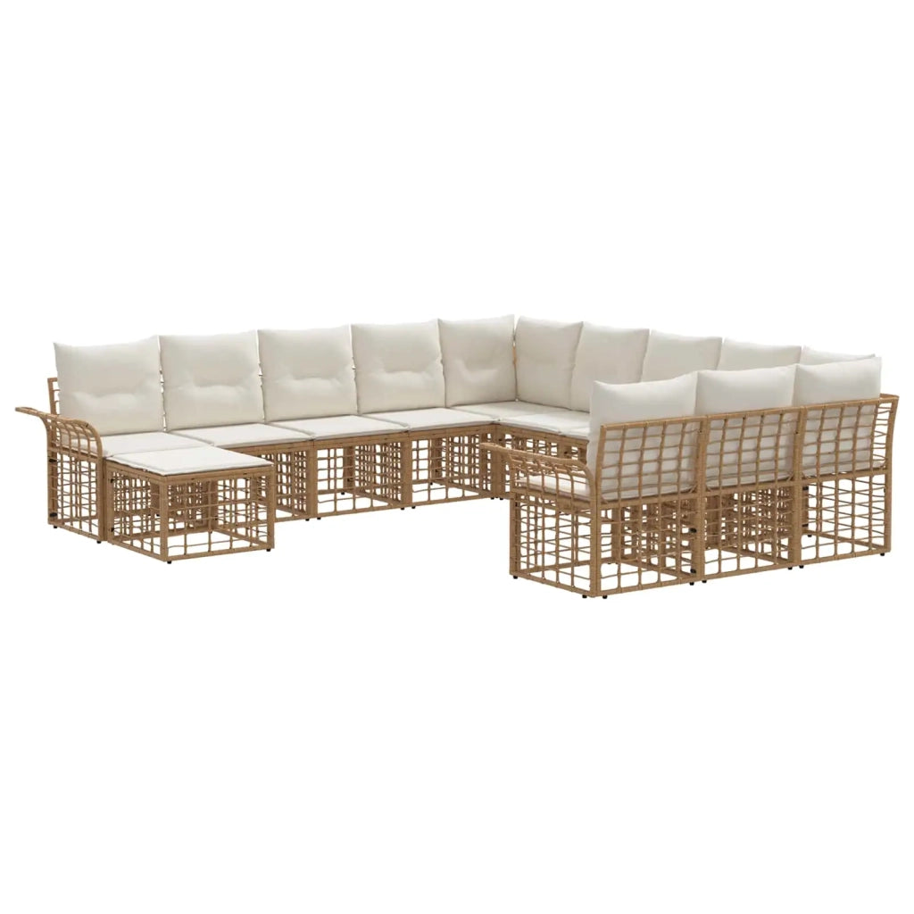 Set Divano da Giardino 12 pcs Naturale e Bianco Crema 3437826
