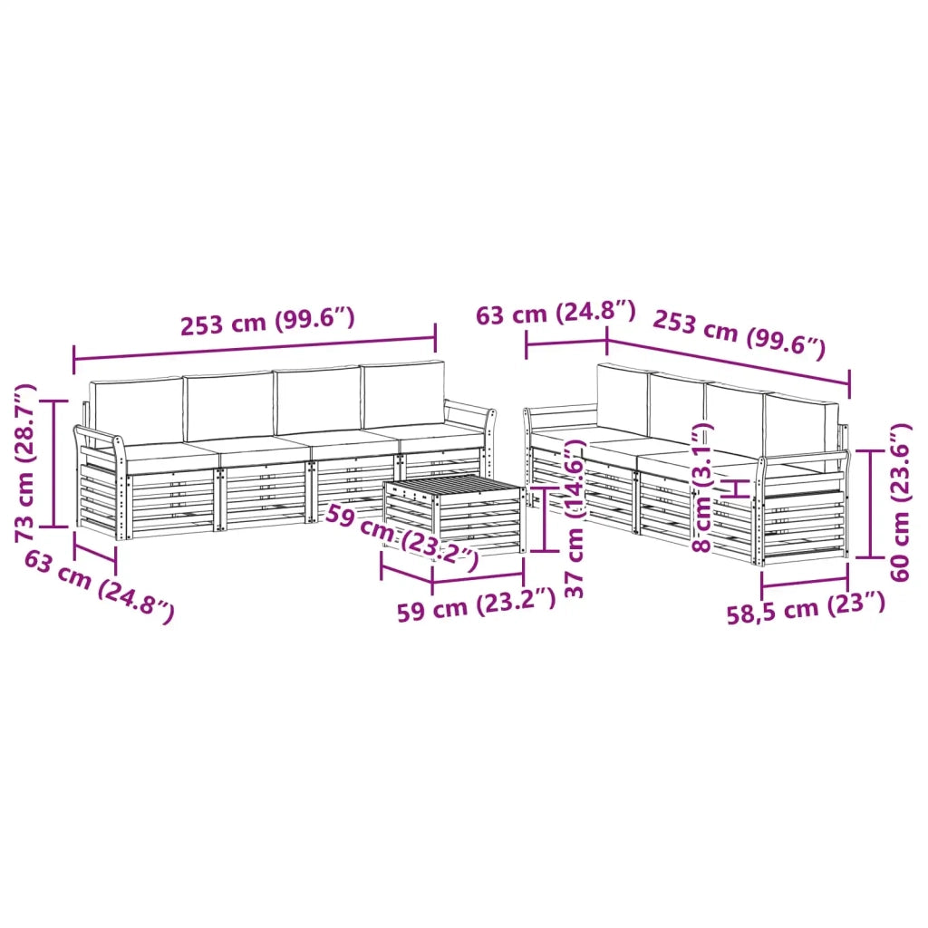 Set divani 9 pcs Naturale e Crema Legno di Acacia Massello 3374570