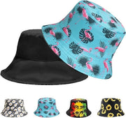 Cappello da pesca per donne e uomini | Cappello da sole retro portatile su entrambi i lati | Cappello pieghevole da portare in campeggio, a passeggio, in vacanza | Blu con disegno flamingo