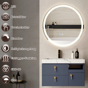 ZMH Specchio da bagno con funzione antiappannamento IP44 Rotondo Bianco Specchio da bagno variabile