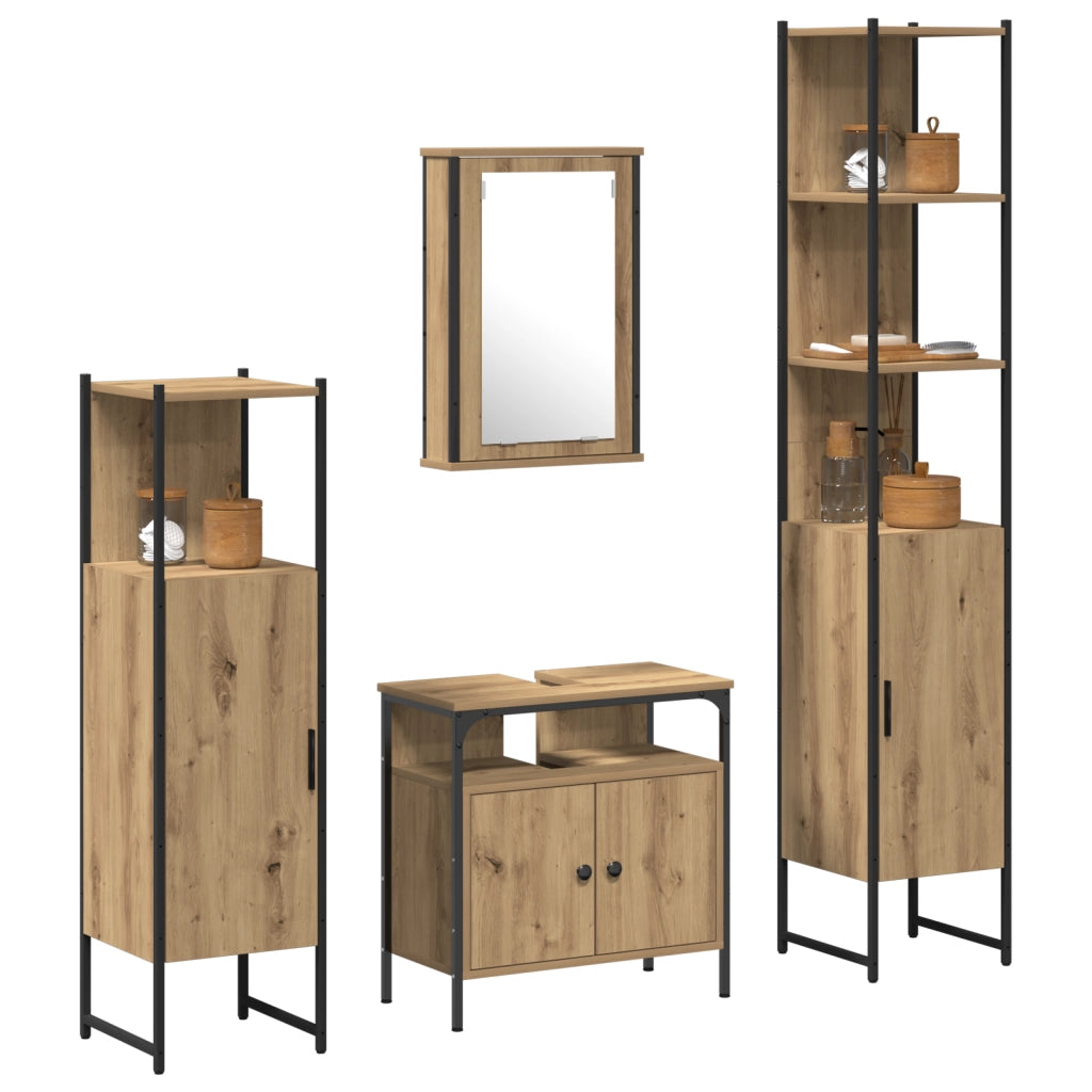 Set Mobili Bagno 4 Pezzi Rovere Artigianale Legno Ingegnerizzato