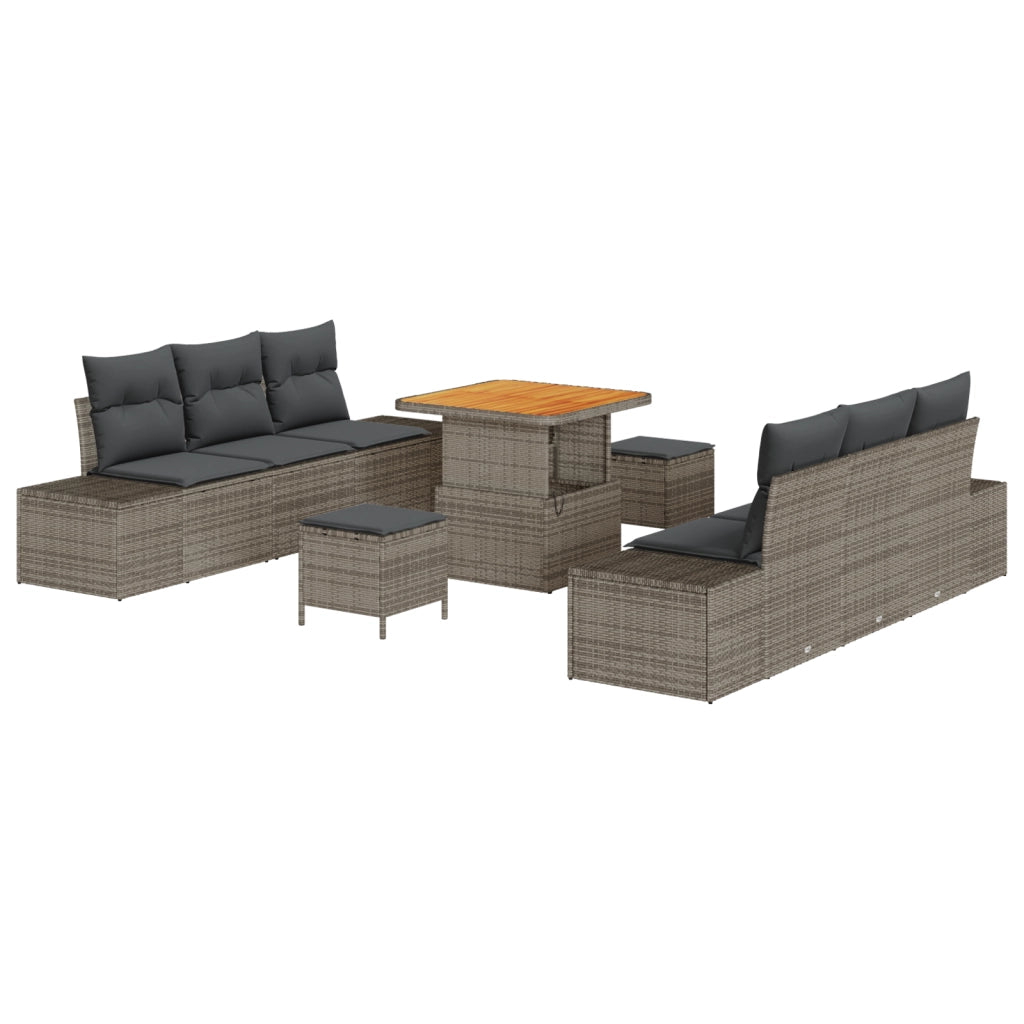 Set di divani da giardino  9 pezzi con cuscini in grigio rattan sintetico