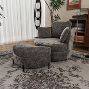 Poltrona XXL con Pouf a Luna ¨C MINIMAL ¨C Grigio, Tessuto Chenille, Cuscini