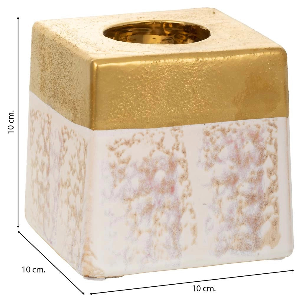 Portacandele in ceramica dorata 10x10x10h