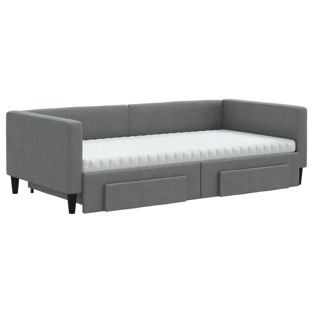 Divano Letto Estraibile Cassetti Grigio Scuro 100x200cm Tessuto
