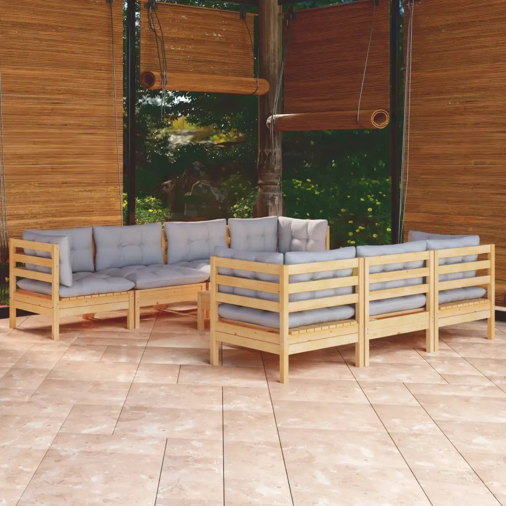 Set Divani da Giardino 8 pz con Cuscini Grigi Massello di Pino 3096159