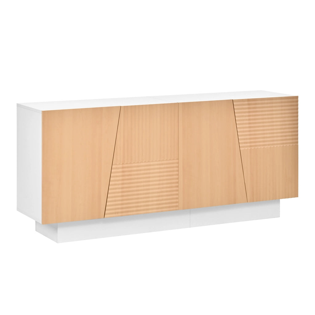 Credenza con 4 ante; 2 vani e ripiani regolabili - per soggiorno - in MDF e pannello truciolare - 160×40.5×72 cm - bianco e naturale