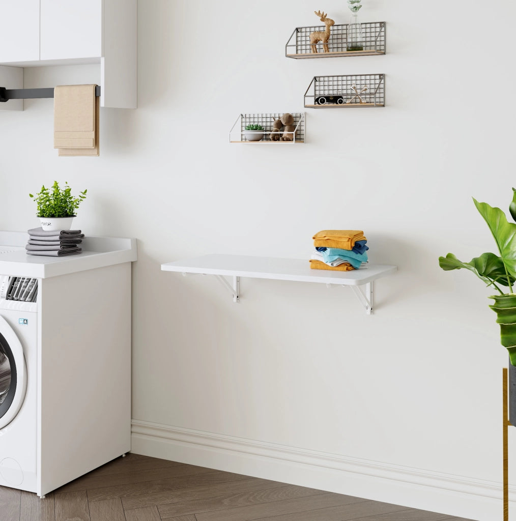 Tavolo pieghevole da parete in MDF bianco con supporto in metallo