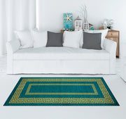 Tappeto Arredo Moderno Morbido in Ciniglia Ingresso Antiscivolo Prodotto Italiano  Soggiorno Camera Salotto Disegni Piazzati Cotone Varie Misure Grande Atena/Petrolio - 175x280 cm