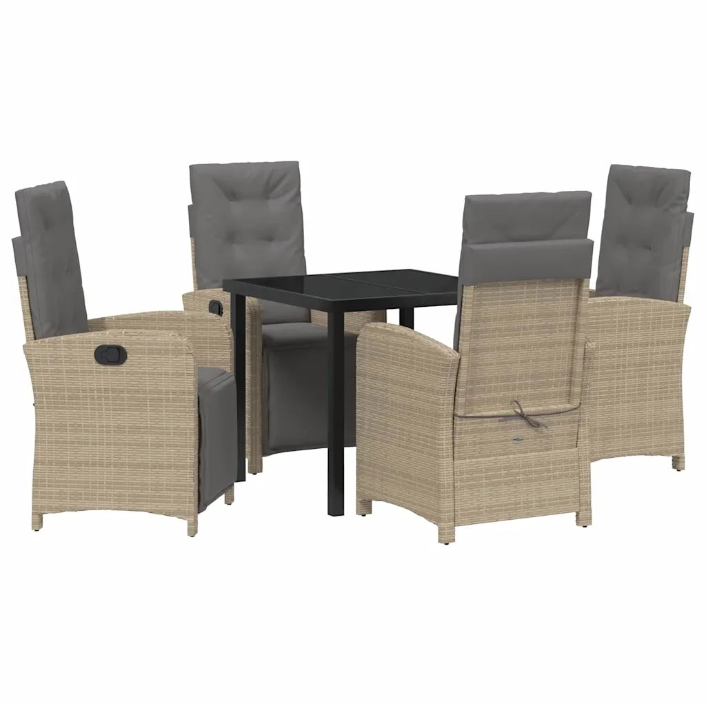 Set da Pranzo per Giardino con cuscino 5 pcs Beige polyrattan 3380338