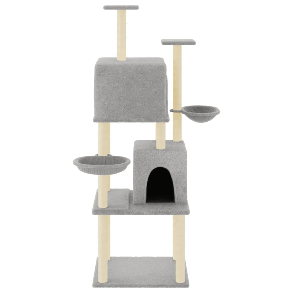 Tiragraffi per gatti torre per arrampicata giocattolo piattaforma per arrampicata con tiragraffi in sisal leggero 180 cm grigio 02_0022594