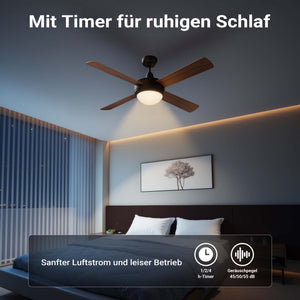 Ventilatore da soffitto Ø 122 cm con 4 pale, lampadario ventilatore con 3 velocità, telecomando, timer, modalità estiva e invernale, 53 W