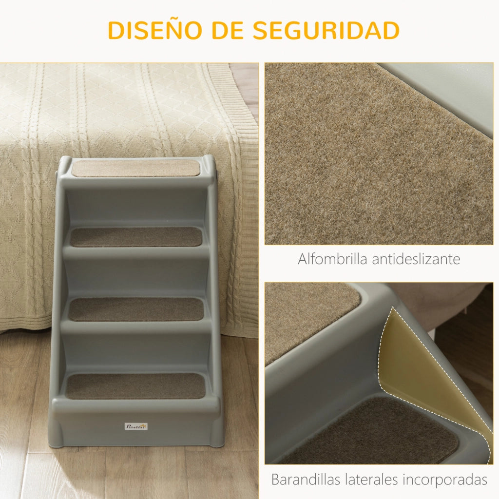 Scalino per Cani Gatti Portatile con Tappetino Antiscivolo ¨C Zephmum ¨C Grigio 62x38x49,5 cm