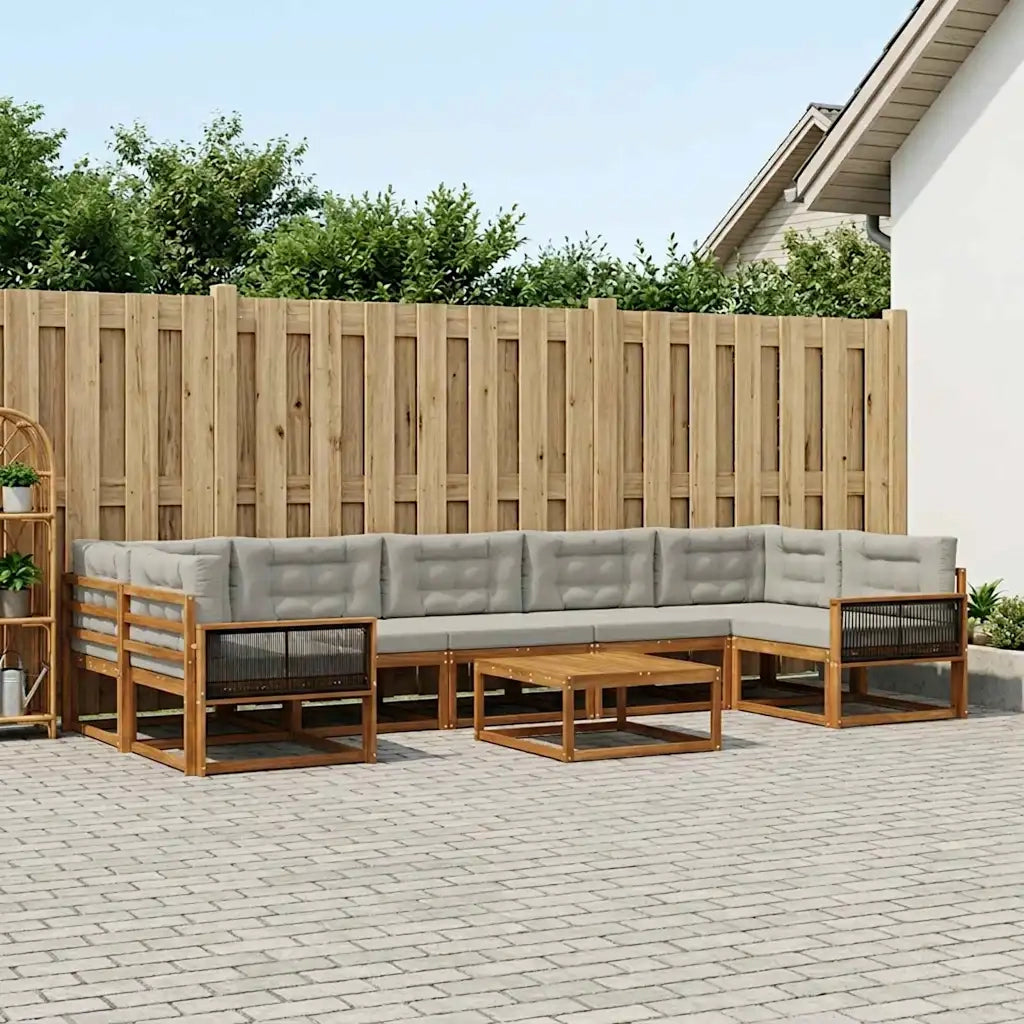 Set di divani da esterno 8 pcs Naturale e Grigio chiaro