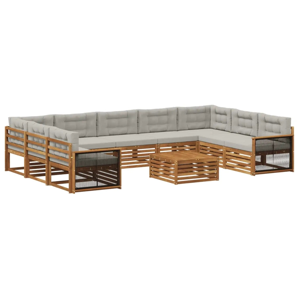Set di divani da esterno 10 pz Naturale e Grigio Chiaro 3383864