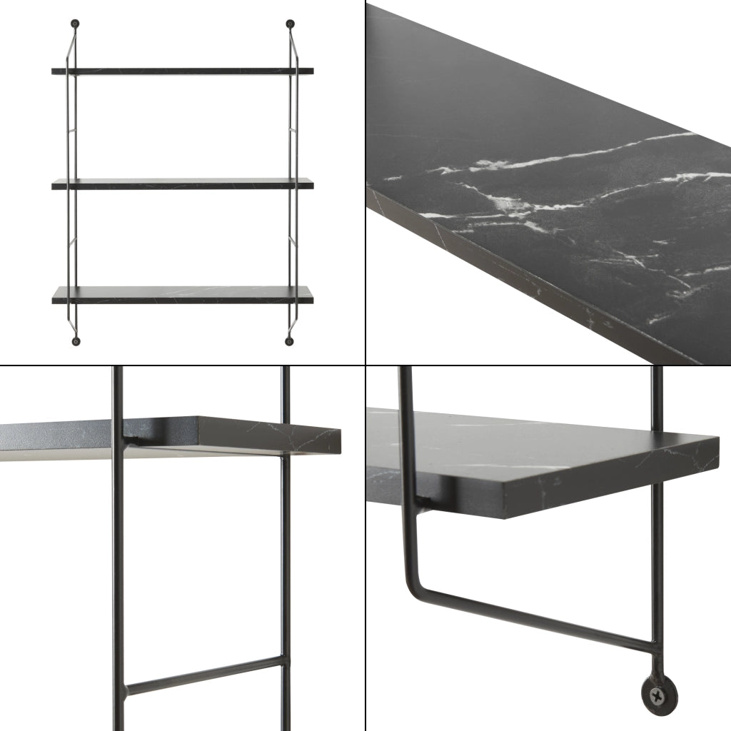 Scaffale da Parete Ösel a 3 Ripiani Regolabili 48 x 15 x 63.5 cm Effetto Marmo Nero / Nero [en.casa]