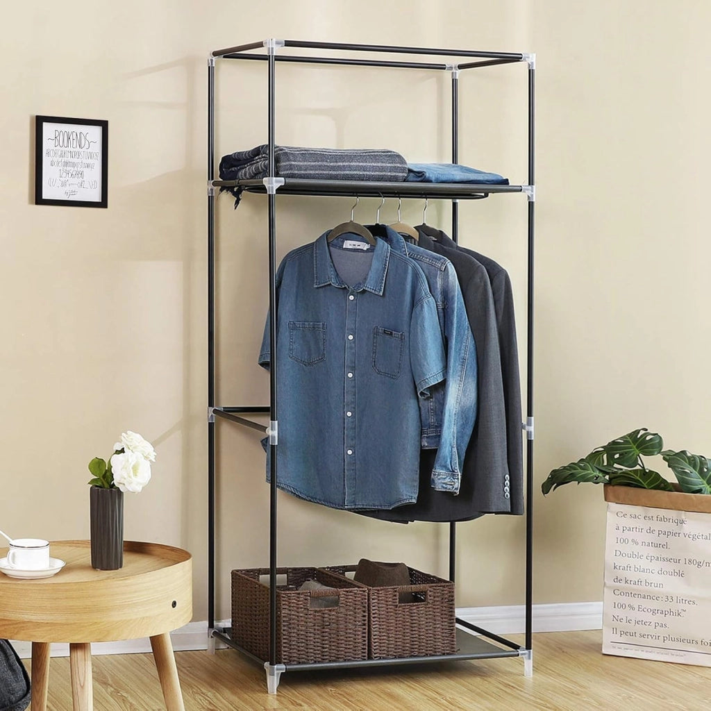 Armadio in tessuto, armadio pieghevole con asta di sospensione, armadio semplice, organizer per giocattoli, scarpe, borse, soggiorno, camera da letto, guardaroba, 75 x 45 x 160 cm, grigio