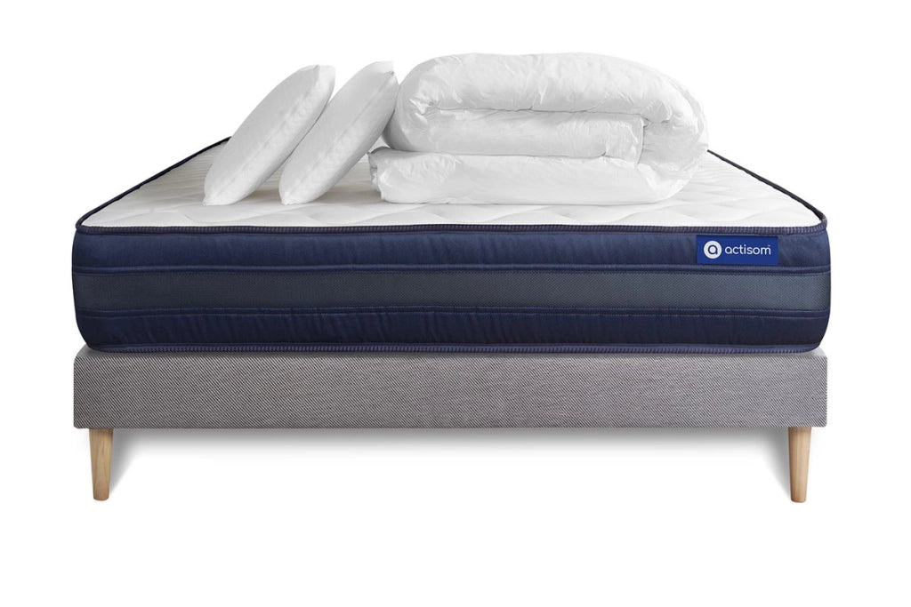 Pacchetto letto completo - Materasso 160x200cm + Box spring con doghe (kit) + 2 cuscini + Piumino - Actilatex Tech
