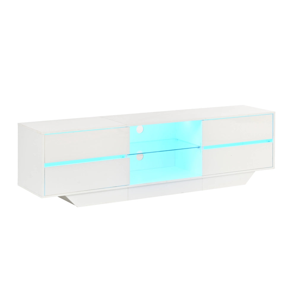Mobile TV sospeso 160 cm in finitura lucida bianca con LED RGB e ampio spazio contenitivo