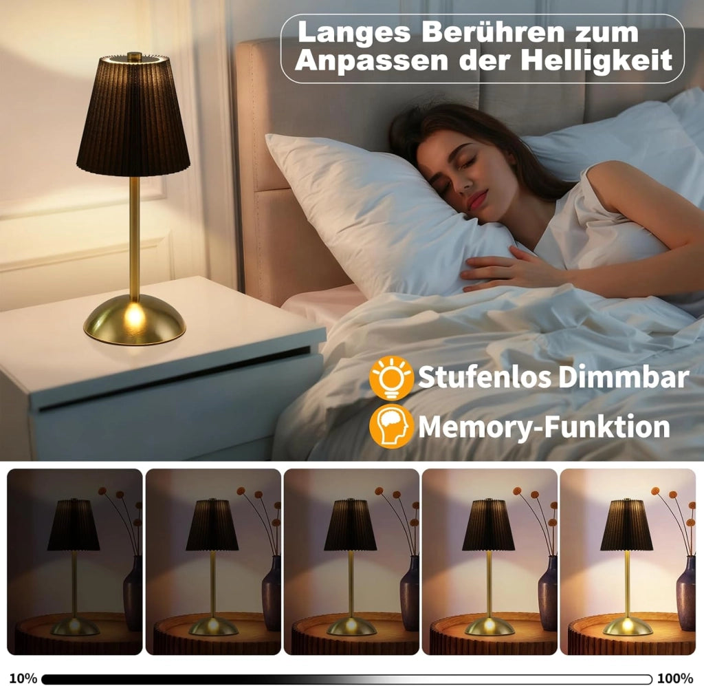 ZMH Lampada da tavolo wireless set 2 pezzi nera USB ricaricabile per comodino camera letto