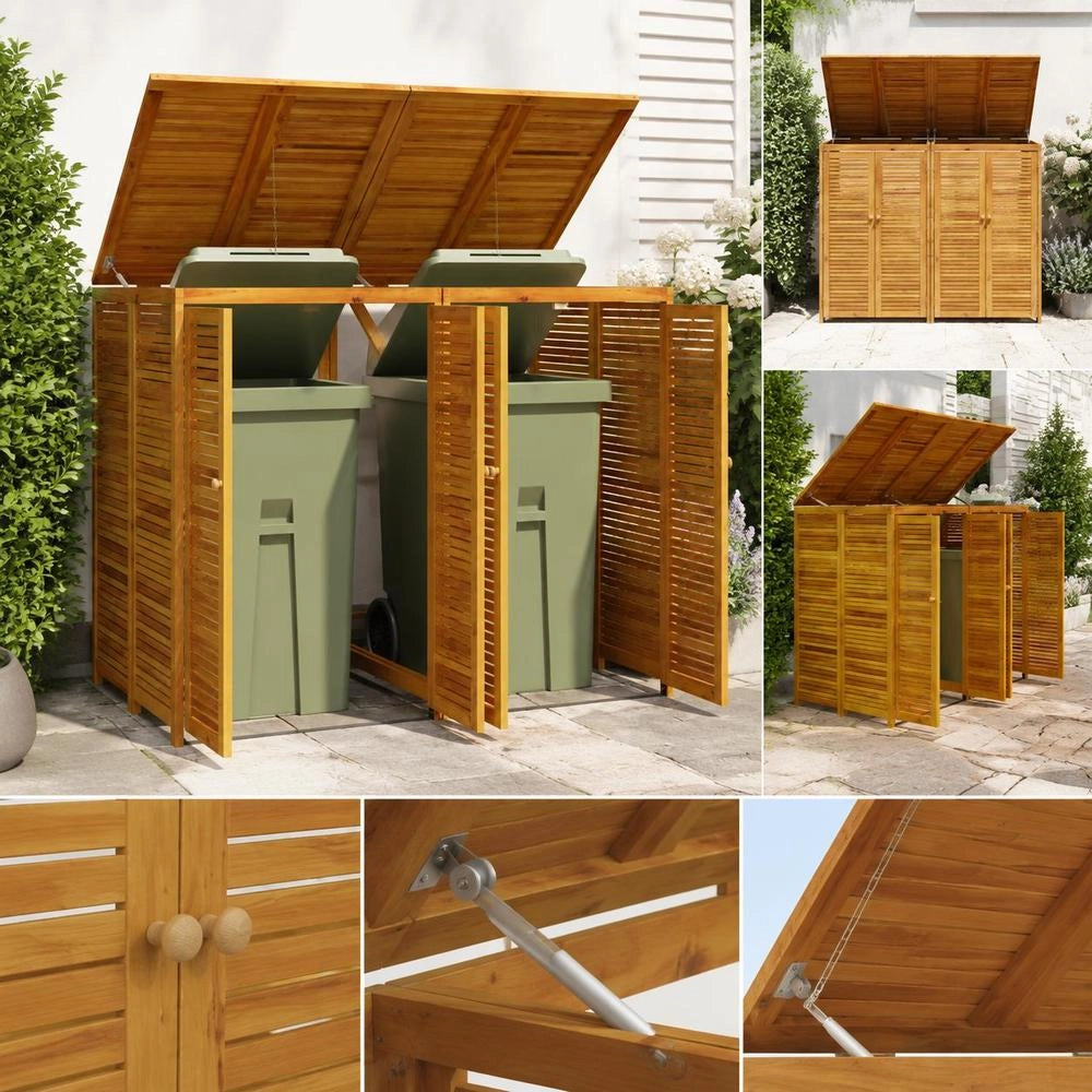 Bin Storage Unit For 2 Bins, 140x89x117 Cm, Solid Acacia Wood