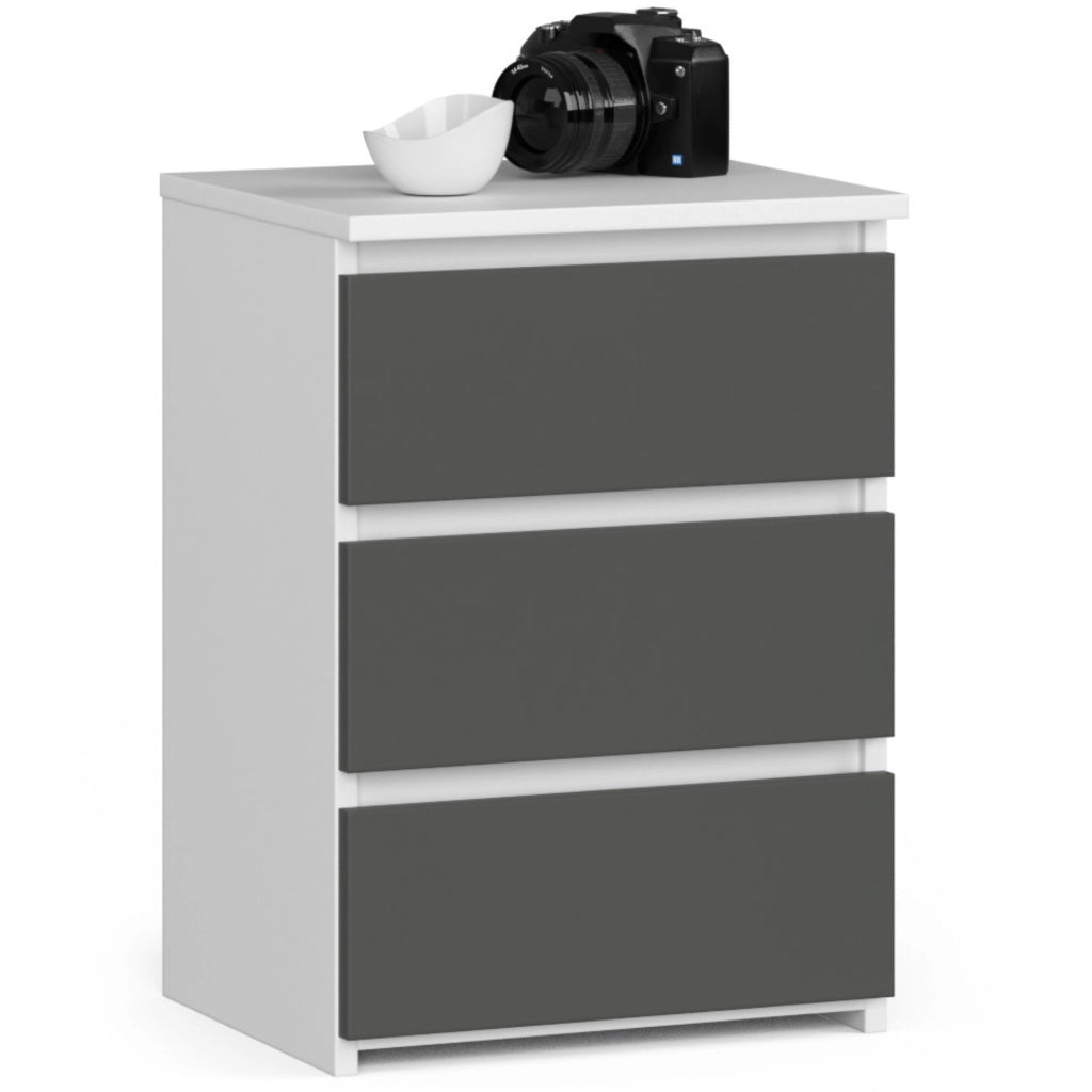 Comodino AKORD CL3 Bianca 40 cm 3 cassetti inserto frontale Grigio Grafite 40x35x57 cm