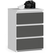 Comodino AKORD CL3 Bianca 40 cm 3 cassetti inserto frontale Grigio Grafite 40x35x57 cm